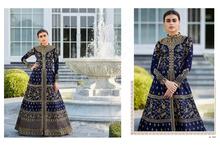 Heavy Embroidered Semi-Stitched Anarkali Gown Set For Women-Navy Blue/Dark Blue