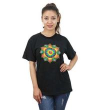 Black Floral Printed 100% Cotton T-Shirt For Women