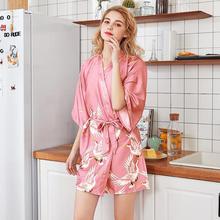 Fashion Women's Summer Mini Kimono Robe Lady Rayon Bath Gown