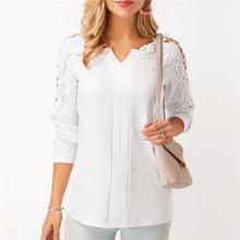 Rogi Summer Lace Chiffon Blouse Women Long Sleeve V-Neck Casual