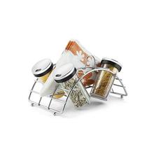 Navisha  Chrome Plated Mild Steel Multipurpose Spice Rack 4 Jar With Joint Napkin Holder