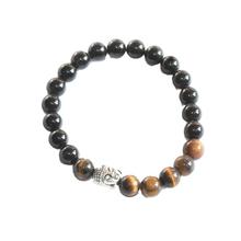 Black/Brown Onyx With Tiger Eye And Buddha Head Bracelet For Men - SD01