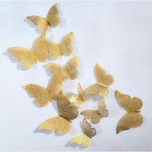 OFNMY 12 Pcs Gold Butterfly Decals 3D Hollow-Out Butterfly