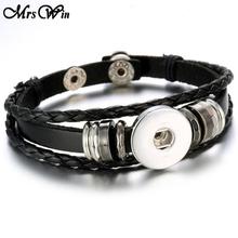 Hot Sale Snap Button Bracelet Bangle Snap Leather Bracelet Retro Handmade Braided Leather Bracelet fit 18MM Snap buttons jewelry