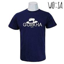 Navy Blue 100% Cotton Gurkha Printed T-Shirt For Men