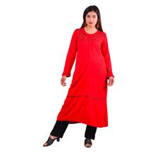 Paislei Red A-line Kurti with gold Embroidery work For Women - AW-1920-63