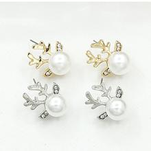 White/Silver Faux Pearl Stud Antlers Designed Earrings For Women