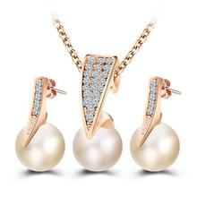 17KM Fashion Imitation Pearl Jewelry Sets Rhinestone Gold