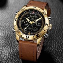 NAVIFORCE  Nf9144 Luxury Brand Army Military Leather Strap Fashion Sports Men Dual Display Watches Waterproof Wristwatch