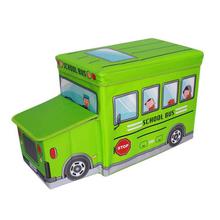 Green School Bus Printed Foldable Ottoman For Kids