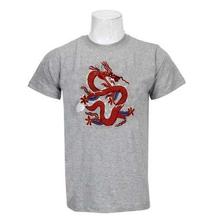Grey Dragon Embroidered Round Neck 100% Cotton T-Shirt For Men