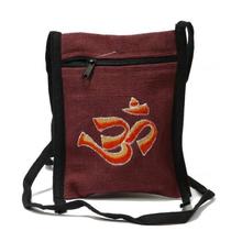 Maroon Hemp Embroidered Sling Bag For Women