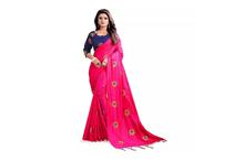 Embroidered Saree With Unstitched Blouse For Women - Pink