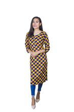 Yellow/ Brown Checkered Front Buttoned Designed Kurti (BIS2)