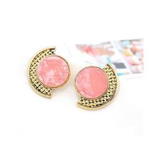 Gold Toned/Pink Opal Inlaid Semi Circle Stud Earrings For Women