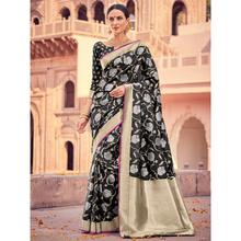 Style Lifestyle Designer Banarasi Black Saree with Elegant Floral Design With Jari & Woven Border with Black Blouse for Wedding, Party and Festival