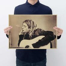 Kurt Cobain With Guitar Smoking Design Old Style Decorative Poster Print Wall Decor Decals Wall Stickers