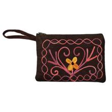 Brown/Pink Flower Embroidered Hand Purse For Women