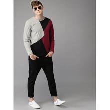 Men Grey Melange Colourblocked Round Neck T-shirt