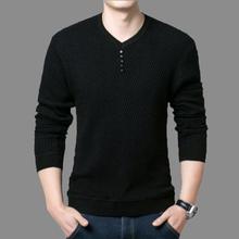 Autumn Winter Henley Neck Sweater Men Cashmere Pullover