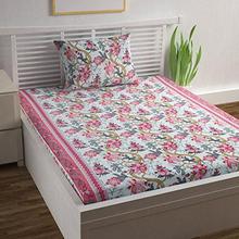 Divine Casa Sense 104 TC Cotton BedSheet with 1 Pillow Cover - Floral, Red and Yellow