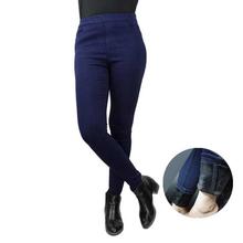 Navy Blue Solid High Waist Thick Fleece Pants for Women