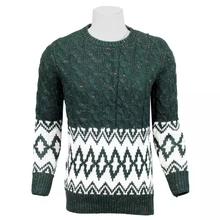 Green/White Textured Woolen Sweater For Men