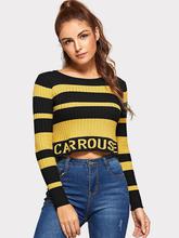 Colorblock Letter Print Crop Sweater