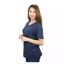 Blue V-Neck Plain T-Shirt For Women