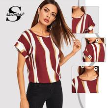 Sheinside Colorblock Cuffed Sleeve Elegant Top Women