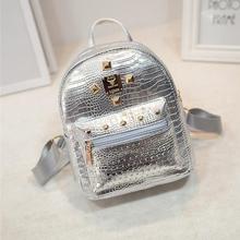 Silver Toned Studded Rucksack Backpack For Women