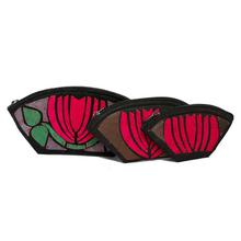 Black/Red 3 In 1 Lotus Printed  Stitched Purse For Women