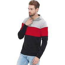 LEWEL Men Casual Cotton Regular Color Block Hooded Neck Full