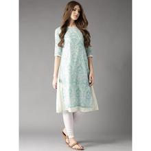 Women White & Green Printed Layered A-Line Kurta