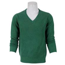 Yellowish Green Cashmere V-Neck Sweater For Men