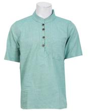 Green Cotton Half Sleeve Kurta Shirt For Men