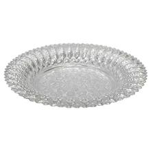 Silver 13" Floral Carved Round Metal Tray