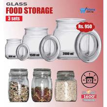 Glass Food Container Jar ( Set of 3 - 800ml / 1500ml / 2000ml  )