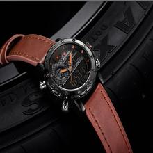 NAVIFORCE  Nf9134 Men Luxury Sports Military Leather Wrist Strap Analog Digital Quartz Double Time Watch