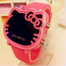 Hello Kitty Style Cartoon Children LED Digital Watch For Kids, Fashion Silicone Strap Wrist Watch For Little Girls