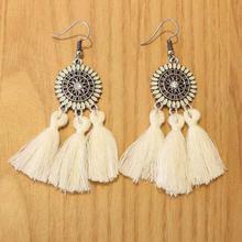 White Textured Fringe Tassel Earrings