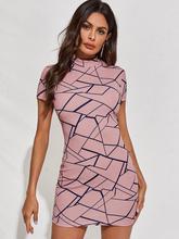 SHEIN Mock-neck Geo Bodycon Dress