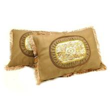 Set of 2 Light Brown Printed Jhallar Pillow Covers