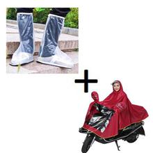 Combo of Single Person Bike Waterproof Raincoat and Waterproof Rain Boot Shoes Cover Protector