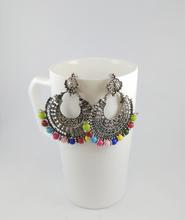 Silver Toned Multicolored Beads Embellished Earrings
