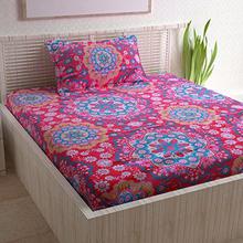 Divine Casa Sense 104 TC Cotton BedSheet with 1 Pillow Cover - Floral, Red and Yellow