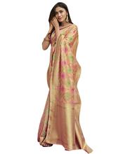 Stylee Lifestyle Checks Peach Banarasi Silk Jacquard Saree - 2286