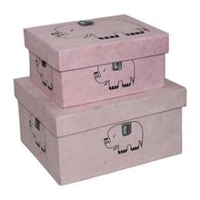 Pink Set Of 2 Elephant Printed Accessories Box