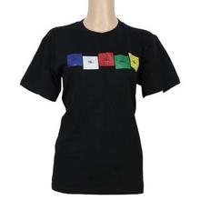 Round Neck Flag Printed 100% Cotton T-Shirt For Women- Black