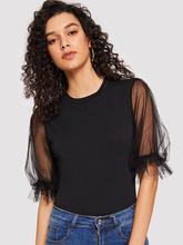 Contrast Mesh Cuff Tee